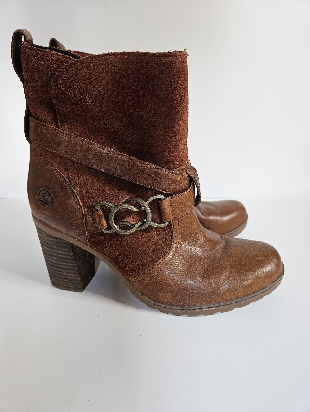 Timberland Women's Brown Leather & Suede Heeled Ankle Boots